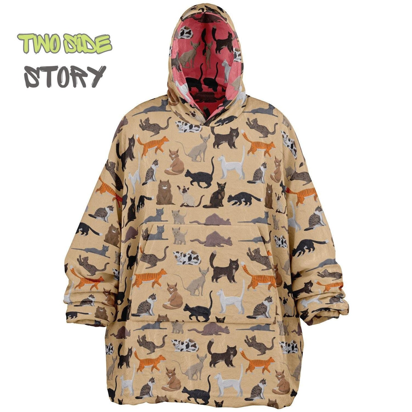 Unisex Reversible Pink Adult Snug Hoodie,CatPrint Reversible Oversized Hoodie Blanket,Lounge Wear,Unique Gifts,Christmas Gift,Dog Lover Gift