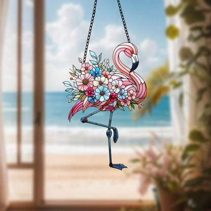 Pink Flamingo window hanging, Sunset lotus flowers, Acrylic window hangings, bird artwork, Mothers day gift, Gift for her,Housewarming decor