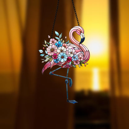 Pink Flamingo window hanging, Sunset lotus flowers, Acrylic window hangings, bird artwork, Mothers day gift, Gift for her,Housewarming decor