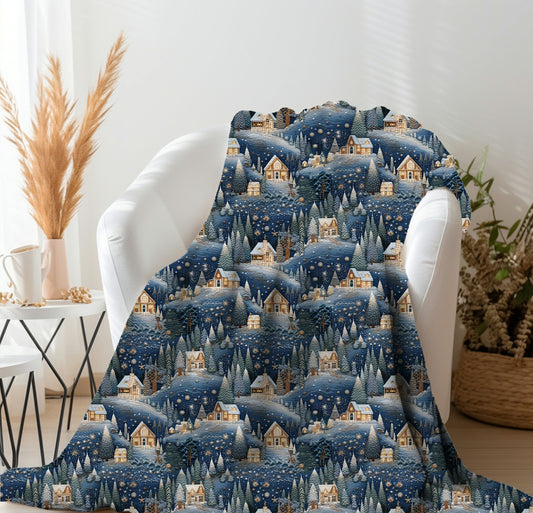 Christmas Blanket Christmas Village Throw Blanket, Printed Winter Wonderland Christmas Blanket, Living Room Christmas Decor for the Bedroom