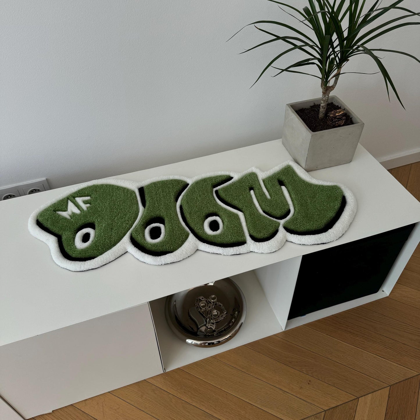 MF Doom Rug: Handmade Green Rap Music Decor (32")