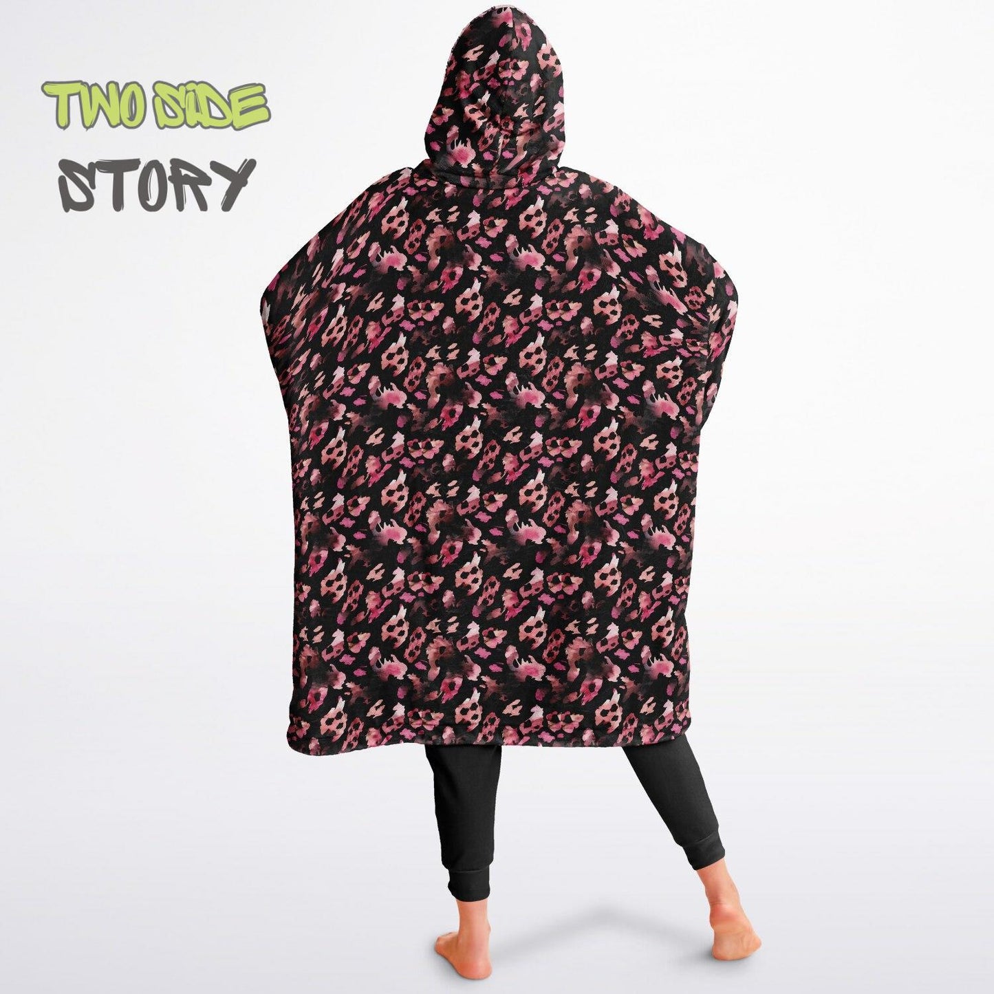 Unisex Reversible Pink Leopard Print Adult Snug Hoodie,Reversible Oversized Hoodie Blanket,Lounge Wear,Unique Gifts,Christmas Gift,Gifts