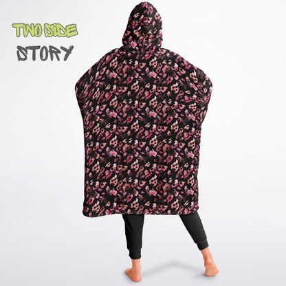 Unisex Reversible Pink Leopard Print Adult Snug Hoodie,Reversible Oversized Hoodie Blanket,Lounge Wear,Unique Gifts,Christmas Gift,Gifts