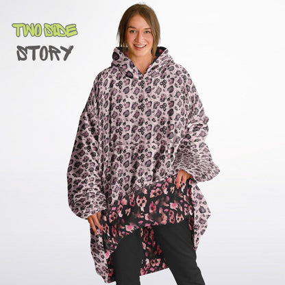 Unisex Reversible Pink Leopard Print Adult Snug Hoodie,Reversible Oversized Hoodie Blanket,Lounge Wear,Unique Gifts,Christmas Gift,Gifts