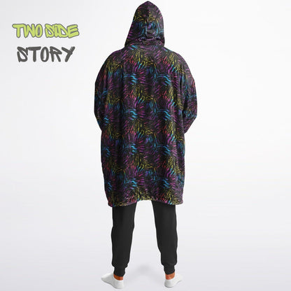 Unisex Neon Psychedelic Waves Print Print Reversible Snug Hoodie,Festival Rave Party Wear,Oversized Double Sided Hoodie Blanket,Unique Gifts