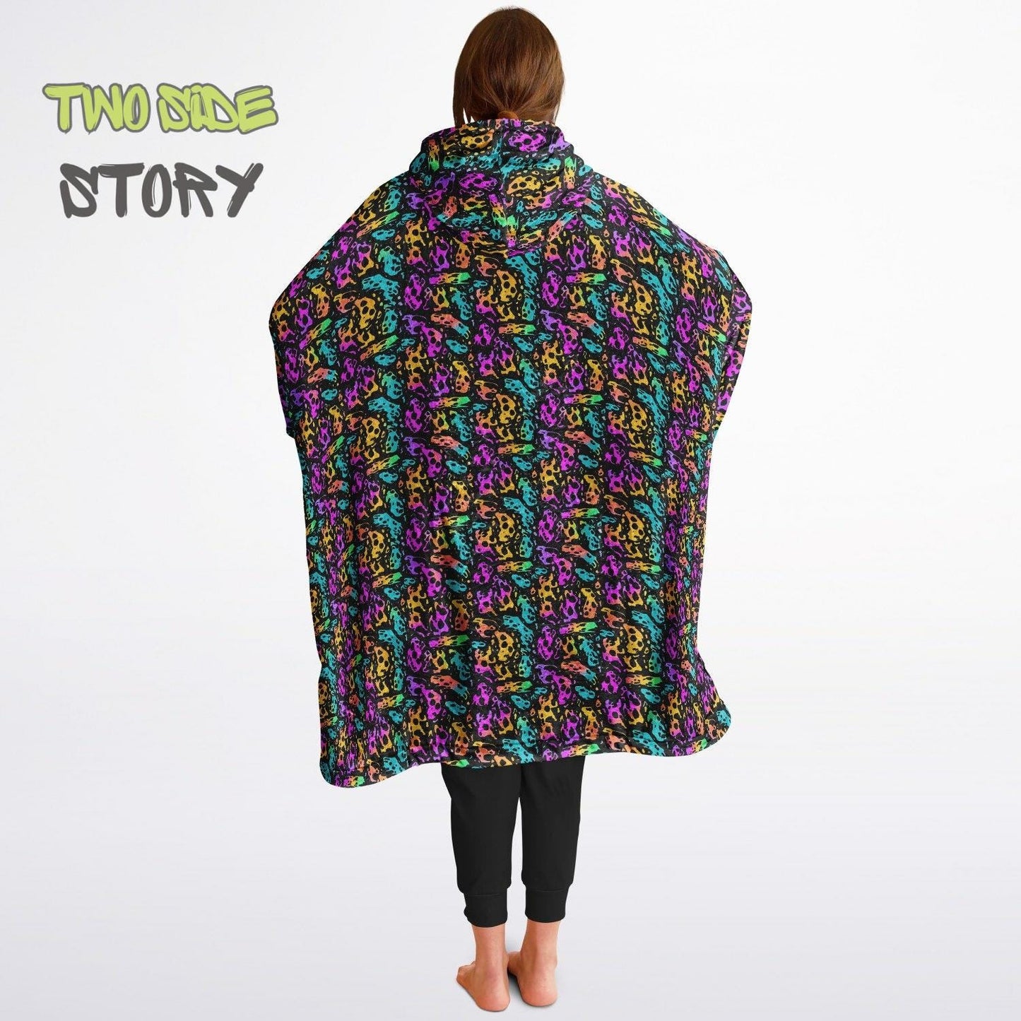 Unisex Neon Psychedelic Waves Print Print Reversible Snug Hoodie,Festival Rave Party Wear,Oversized Double Sided Hoodie Blanket,Unique Gifts