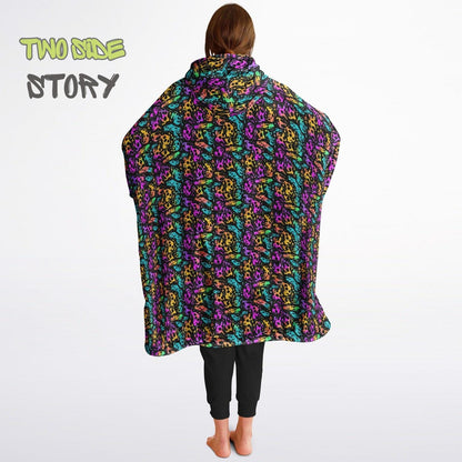 Unisex Neon Psychedelic Waves Print Print Reversible Snug Hoodie,Festival Rave Party Wear,Oversized Double Sided Hoodie Blanket,Unique Gifts