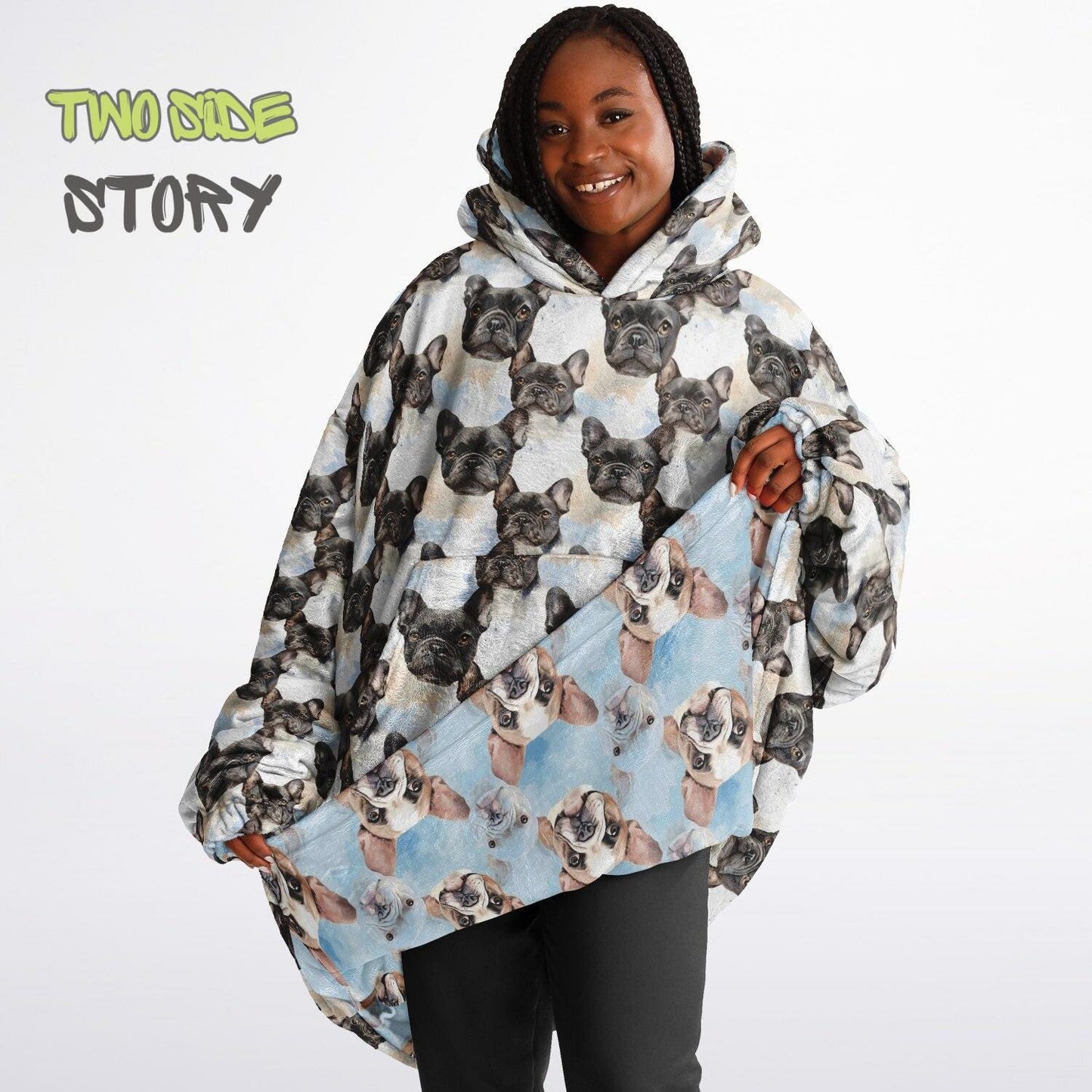Unisex Reversible Adult Snug Hoodie,Cute Frenchie Reversible Oversized Hoodie Blanket,Lounge Wear,Unique Gifts,Christmas Gift,Dog Lover Gift