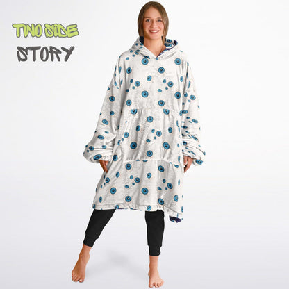Unisex Evil Eye Reversible Snug Hoodie,Mykonos Eye Double Sized Hooded Blanket,Blanket with Sleeves,Lounge Wear,Unique Gifts,Christmas Gift