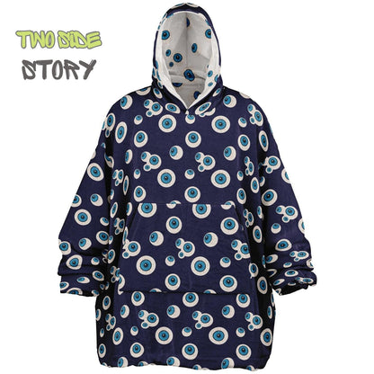 Unisex Evil Eye Reversible Snug Hoodie,Mykonos Eye Double Sized Hooded Blanket,Blanket with Sleeves,Lounge Wear,Unique Gifts,Christmas Gift