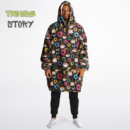 Unisex Sweets Donuts Print Reversible Snug Hoodie,Festival Rave Party Wear,Oversized Double Sided Hoodie Blanket,Unique Gift for Foodie