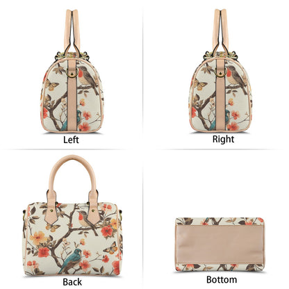 Songbird Elegance Boston Handbag, Waterproof PU Leather Handbag, Top Handle Vegan Leather, Crossbody, Shoulder bag.