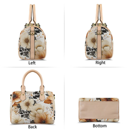 Timeless Bloom Leather Boston Handbag. Waterproof PU Leather Handbag, Top Handle Vegan Leather, Crossbody, Shoulder bag.