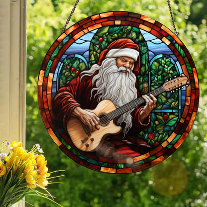 Fingerpicking Santa Claus: Stained Glass Style Window Hanging