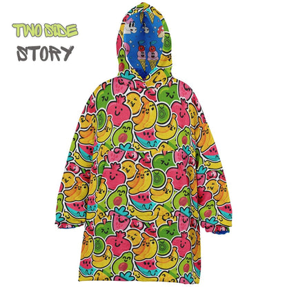 Cute Kawaii Fruit Reversible Kids Snug Hoodie,Oversized Double Sided Youth Hoodie Blanket,Warm Blanket with Sleeves,Unique Gifts for Kids