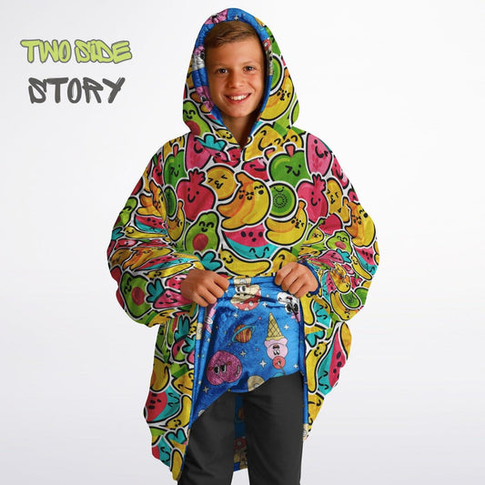 Cute Kawaii Fruit Reversible Kids Snug Hoodie,Oversized Double Sided Youth Hoodie Blanket,Warm Blanket with Sleeves,Unique Gifts for Kids