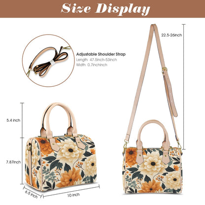 Sunset Blossom Leather Boston Handbag. Waterproof PU Leather Handbag, Top Handle Vegan Leather, Crossbody, Shoulder bag.