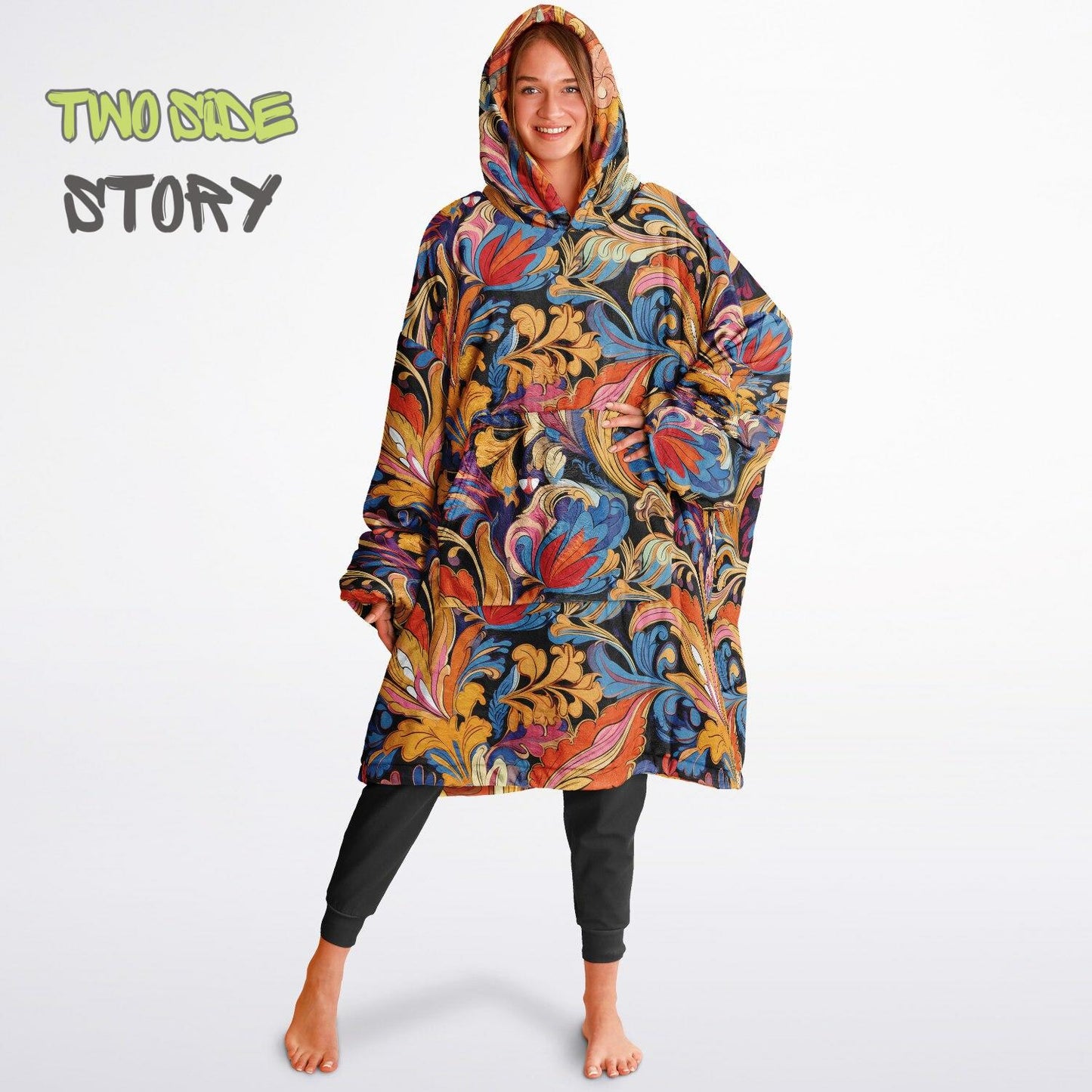 Unisex Reversible Snug Hoodie,Psychedelic Autumn Trippy Blanket Hoodie,Festival Rave Party Wear,Oversized Trippy Hoodie Blanket,Unique Gifts