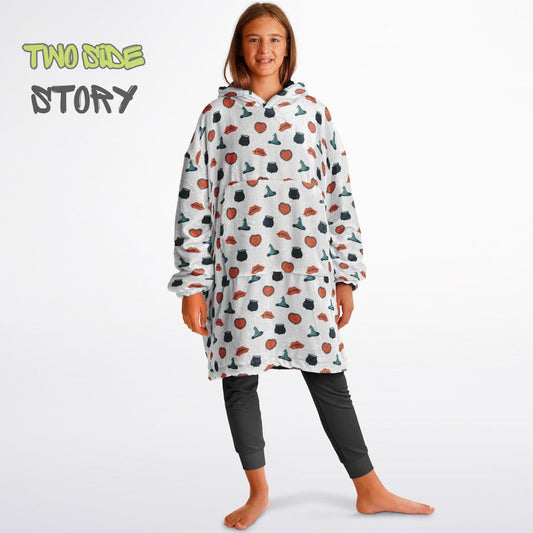 Halloween Print Reversible Kids Snug Hoodie,Oversized Double Sided Youth Hoodie Blanket,Warm Blanket with Sleeves,Halloween Gift,Unique Gift