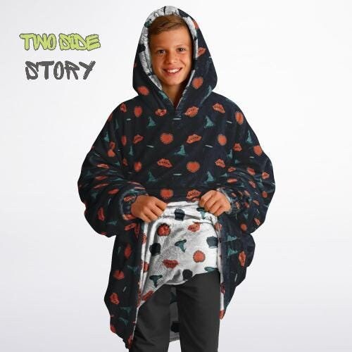 Halloween Print Reversible Kids Snug Hoodie,Oversized Double Sided Youth Hoodie Blanket,Warm Blanket with Sleeves,Halloween Gift,Unique Gift