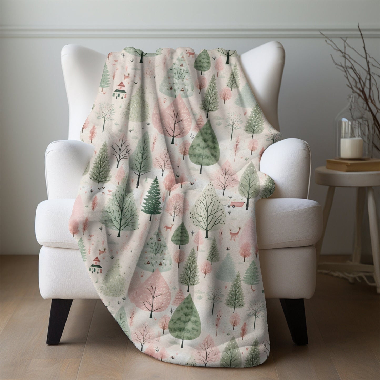 Christmas Blanket Pink Christmas Village Home Decor, Pink Christmas Tree Fleece, Chistmas Gift for Friends and Family Secret Santa Present