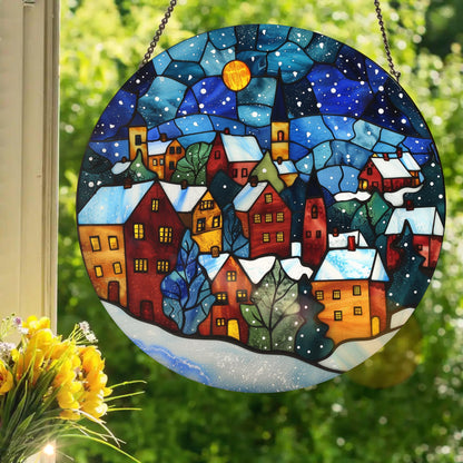 Christmas Village: Stained Glass Style Window Hanging