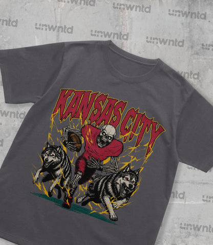 Kansas City Football Shirt - Graphic Tees - Skeleton Shirt - Merch Tee - Gift Shirt - Bootleg Shirt - Vintage - Skeleton Football Shirt