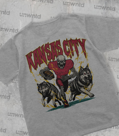 Kansas City Football Shirt - Graphic Tees - Skeleton Shirt - Merch Tee - Gift Shirt - Bootleg Shirt - Vintage - Skeleton Football Shirt