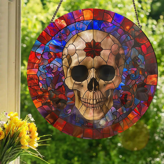 All-Seeing Skull: Stained Glass Style Window Hanging