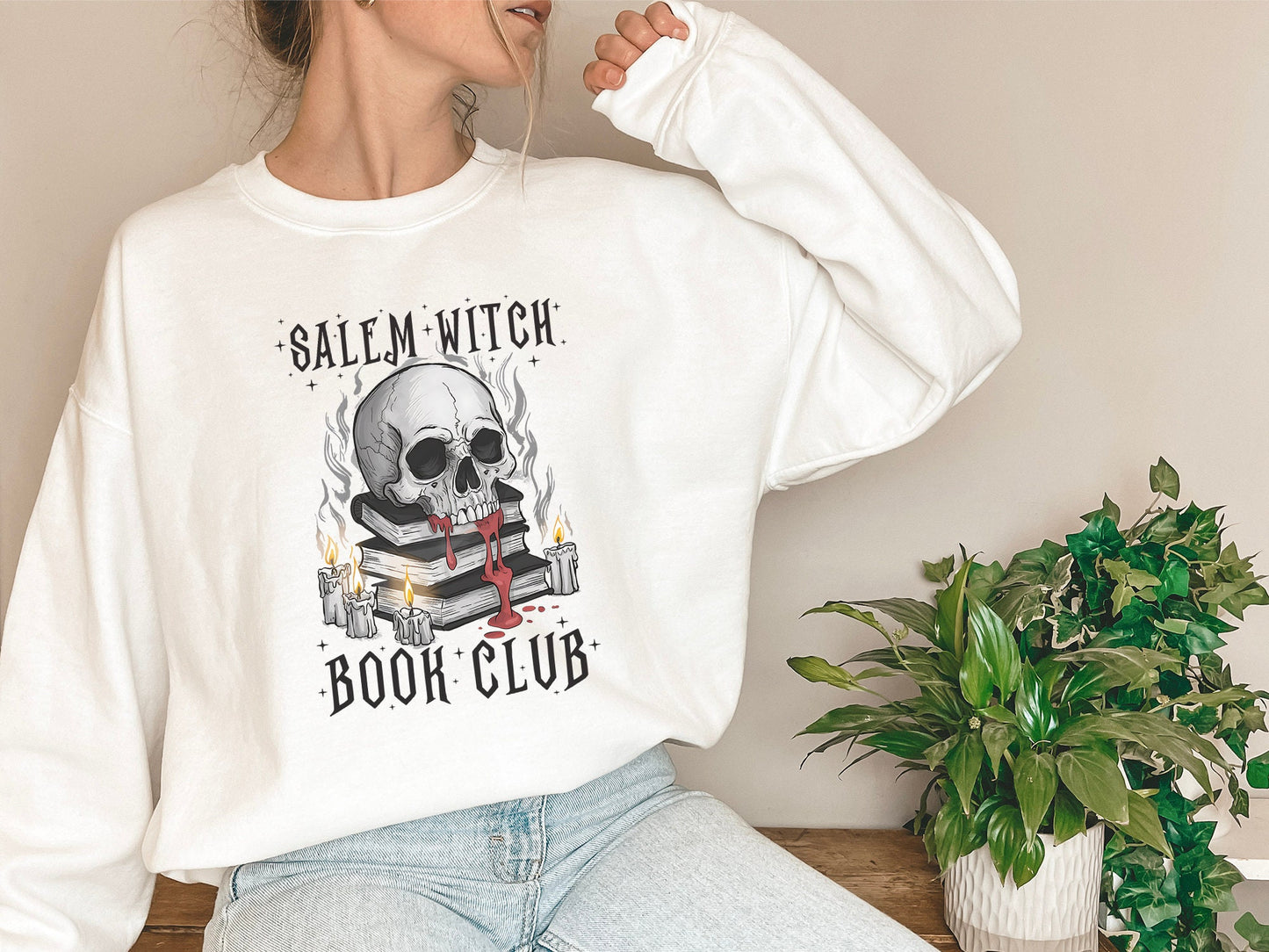 Salem Witch Book Club Sweatshirt, Halloween Sweatshirt, Halloween Party Sweatshirt, Halloween Skeleton, Book Lover Sweat, Librarian Sweater