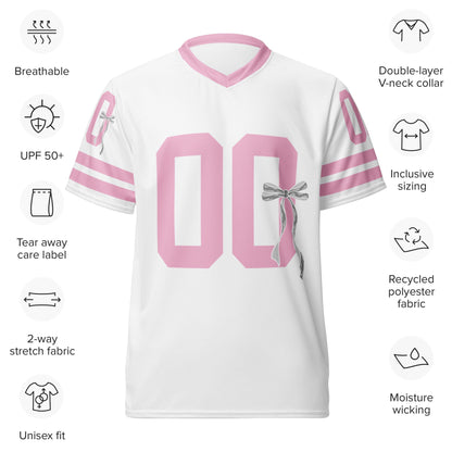 Custom Coquette Pink or White Jersey with Ribbon - Personalized Name and Number -Customizable Sportswear - Cute and Stylish Athletic Wear