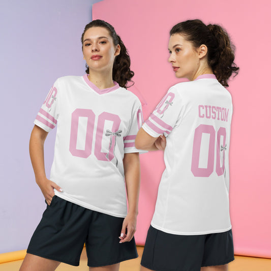 Custom Coquette Pink or White Jersey with Ribbon - Personalized Name and Number -Customizable Sportswear - Cute and Stylish Athletic Wear