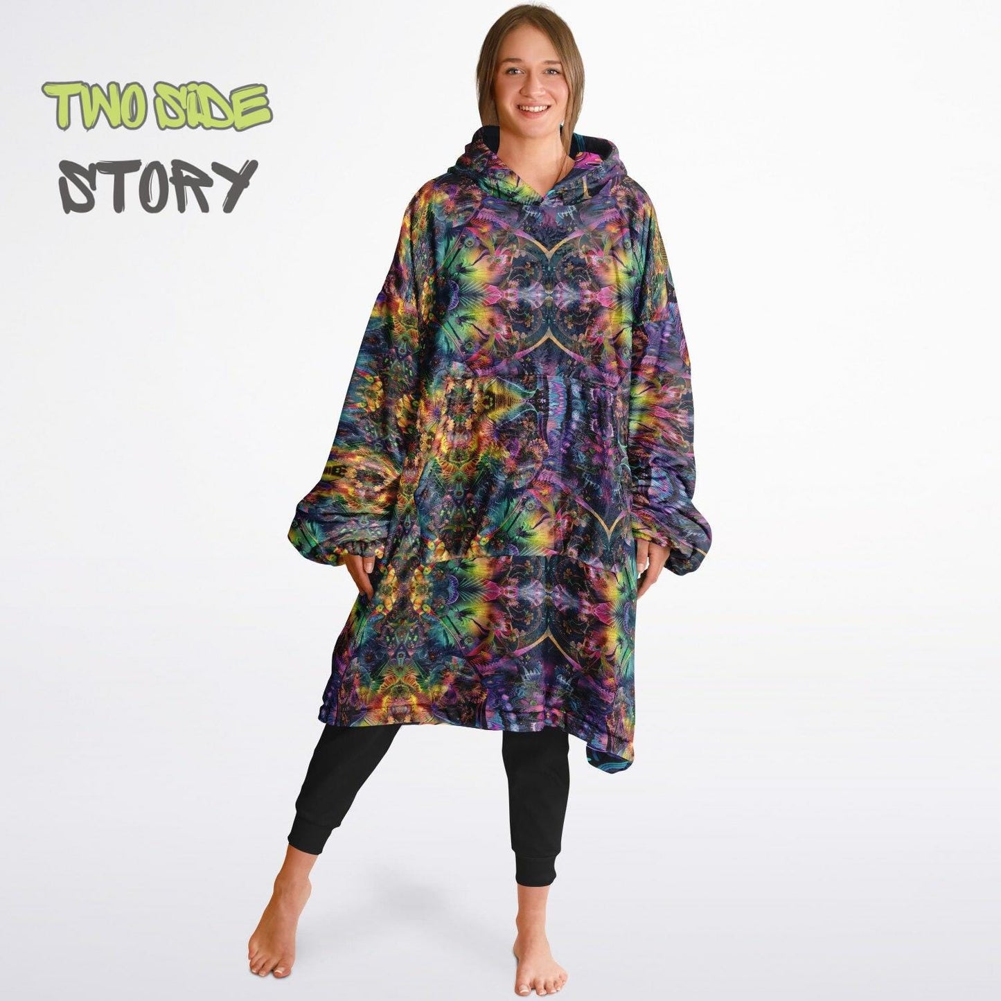 Unisex Reversible Snug Hoodie,Psychedelic Fish Trippy Print Blanket Hoodie,Festival Rave Party Wear,Oversized Hoodie Blanket,Unique Gifts
