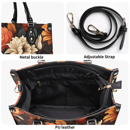 Harvest Bloom Tote Handbag. Autumn Handbag, Waterproof PU Leather Tote, Top Handle Vegan Leather, Crossbody, Shoulder bag.