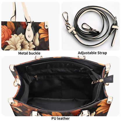 Harvest Bloom Tote Handbag. Autumn Handbag, Waterproof PU Leather Tote, Top Handle Vegan Leather, Crossbody, Shoulder bag.