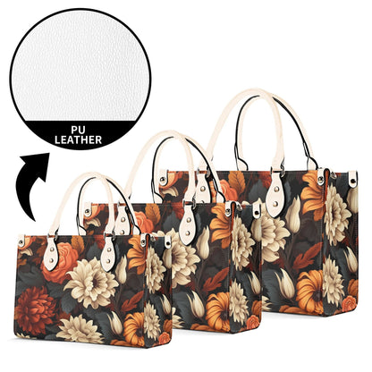 Harvest Bloom Tote Handbag. Autumn Handbag, Waterproof PU Leather Tote, Top Handle Vegan Leather, Crossbody, Shoulder bag.