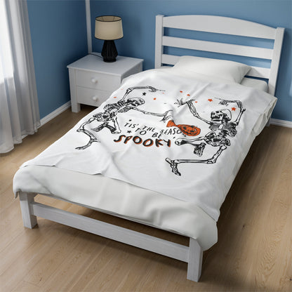 Halloween skeleton blanket, fall blanket funny skeleton blanket Halloween gift custom halloween gift blanket Velveteen Plush Blanket