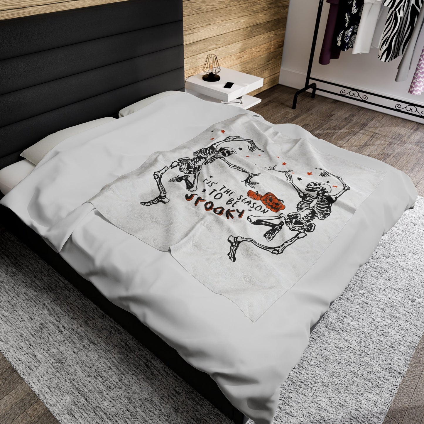 Halloween skeleton blanket, fall blanket funny skeleton blanket Halloween gift custom halloween gift blanket Velveteen Plush Blanket