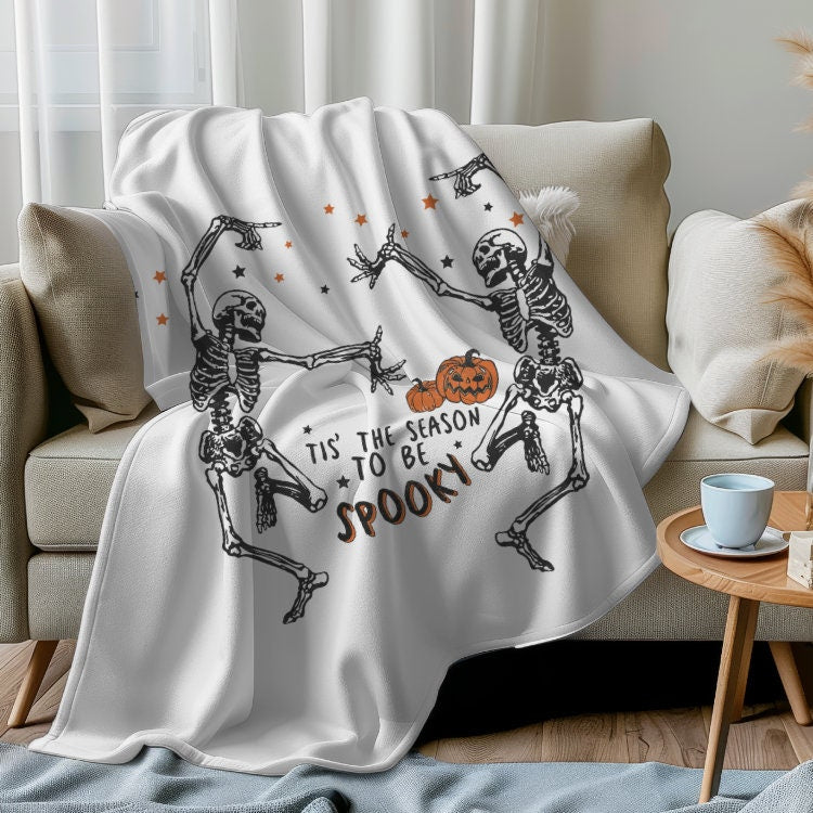 Halloween skeleton blanket, fall blanket funny skeleton blanket Halloween gift custom halloween gift blanket Velveteen Plush Blanket