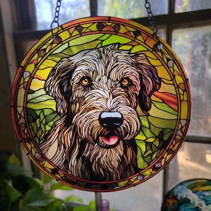 Irish Wolfhound: Stained Glass Style Window Hanging