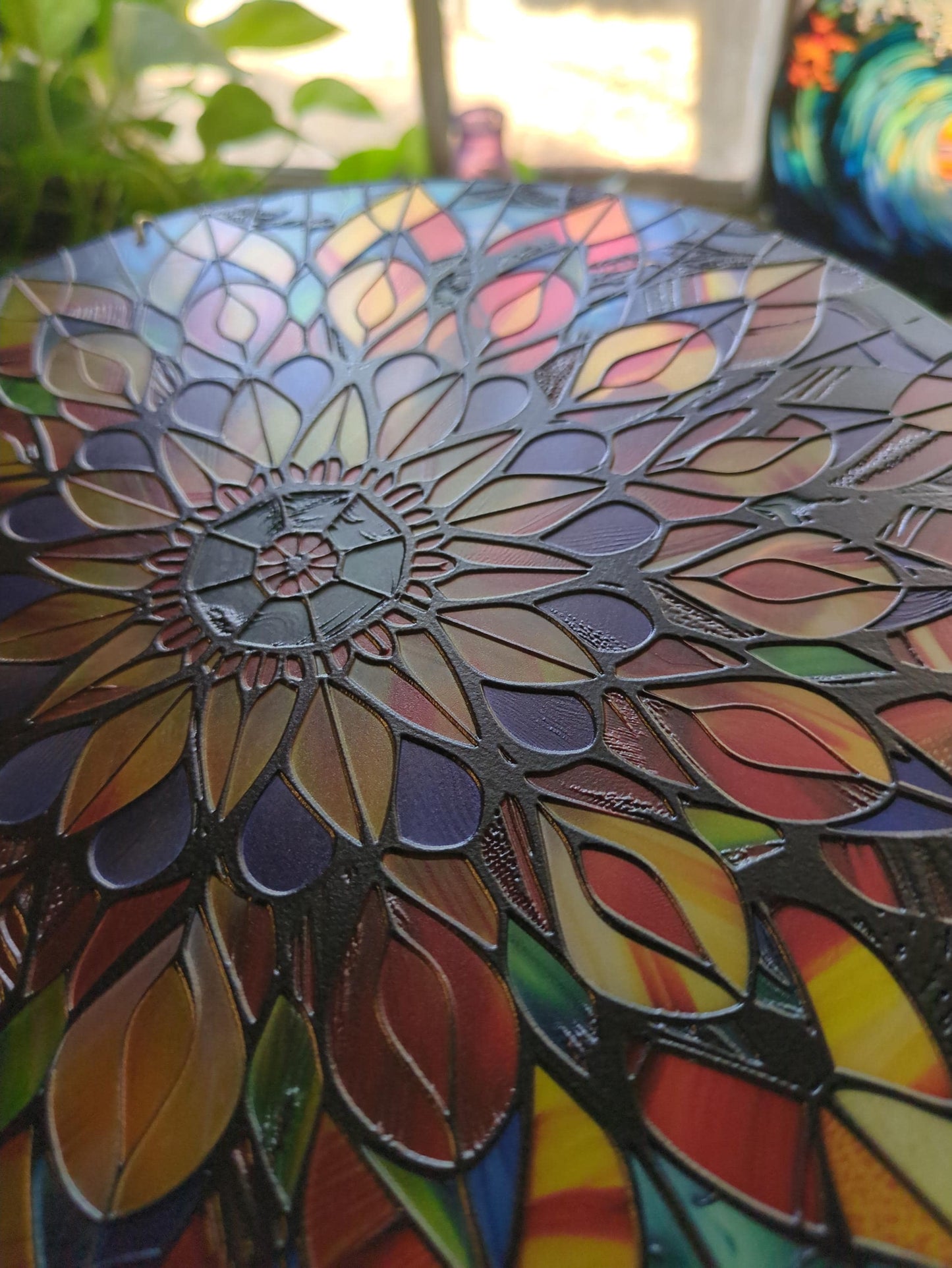 Jeweled Mandala: Stained Glass Style Window Hanging Made With Real Glass
