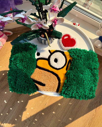 Homer in the Bush Tufted Rug – Custom Handmade Puffy Cartoon Carpet, Funny Room Decor Rug Inspired by Pop Culture Character 3D Soft Art Gift