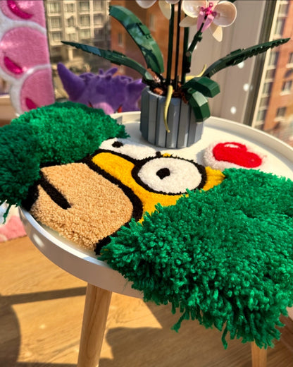 Homer in the Bush Tufted Rug – Custom Handmade Puffy Cartoon Carpet, Funny Room Decor Rug Inspired by Pop Culture Character 3D Soft Art Gift