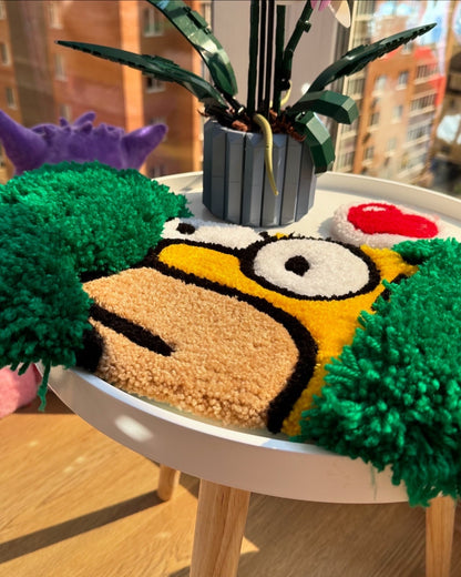 Homer in the Bush Tufted Rug – Custom Handmade Puffy Cartoon Carpet, Funny Room Decor Rug Inspired by Pop Culture Character 3D Soft Art Gift