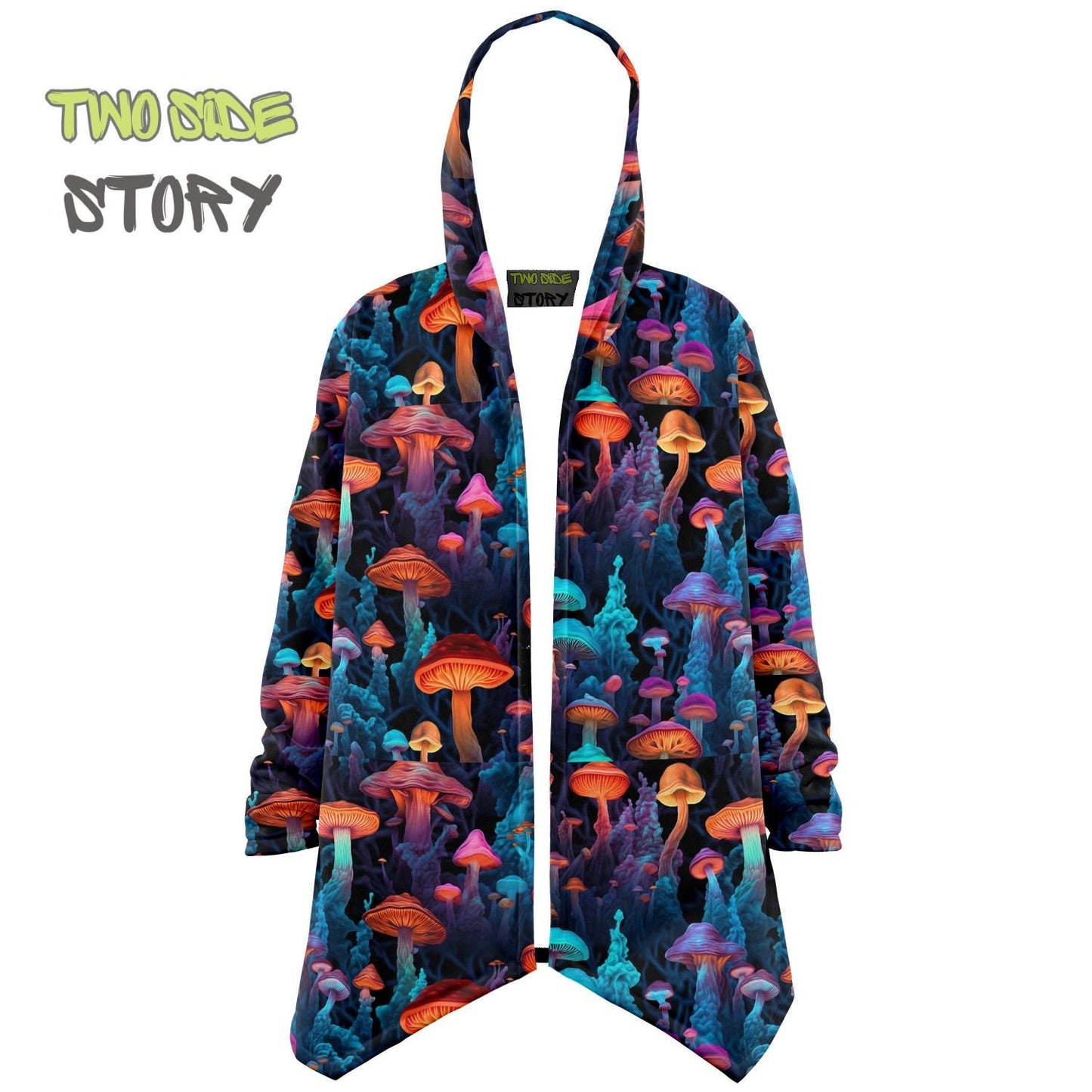 Unisex Micro-fleece Psychedelic Mushrooms Hooded Cloak,Festival Rave Party Wear,Halloween Cape,Vivid Colors EDM Festival Cape,Unique Gifts