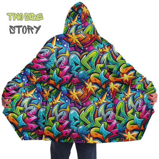 Unique Micro-fleece Graffiti Print Hooded Cloak,Festival Rave Party Wear,Soft Halloween Cape,Vivid Colors EDM Festival Cape,Unique Gifts