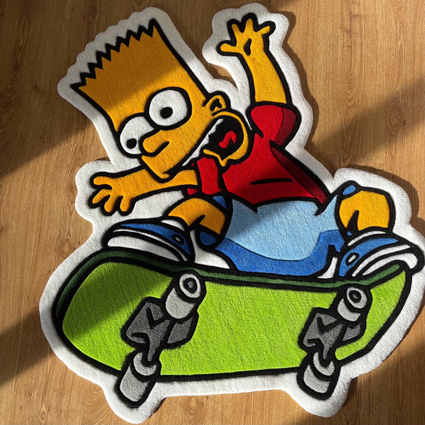 Bart Simpson Skateboard Rug: Handmade Tufted Cartoon Decor