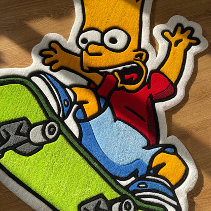 Bart Simpson Skateboard Rug: Handmade Tufted Cartoon Decor