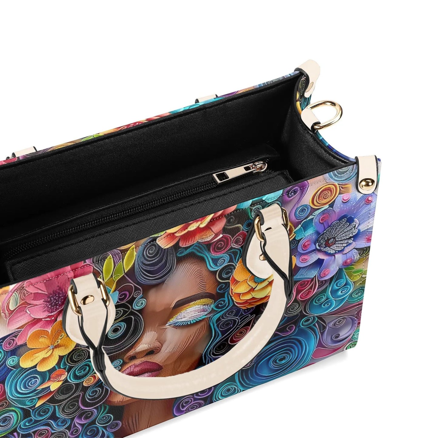 Afro-Centric Bloom Chic Tote Handbag. Colorful Handbag, Waterproof PU Leather Tote, Top Handle Vegan Leather, Crossbody, Shoulder bag.