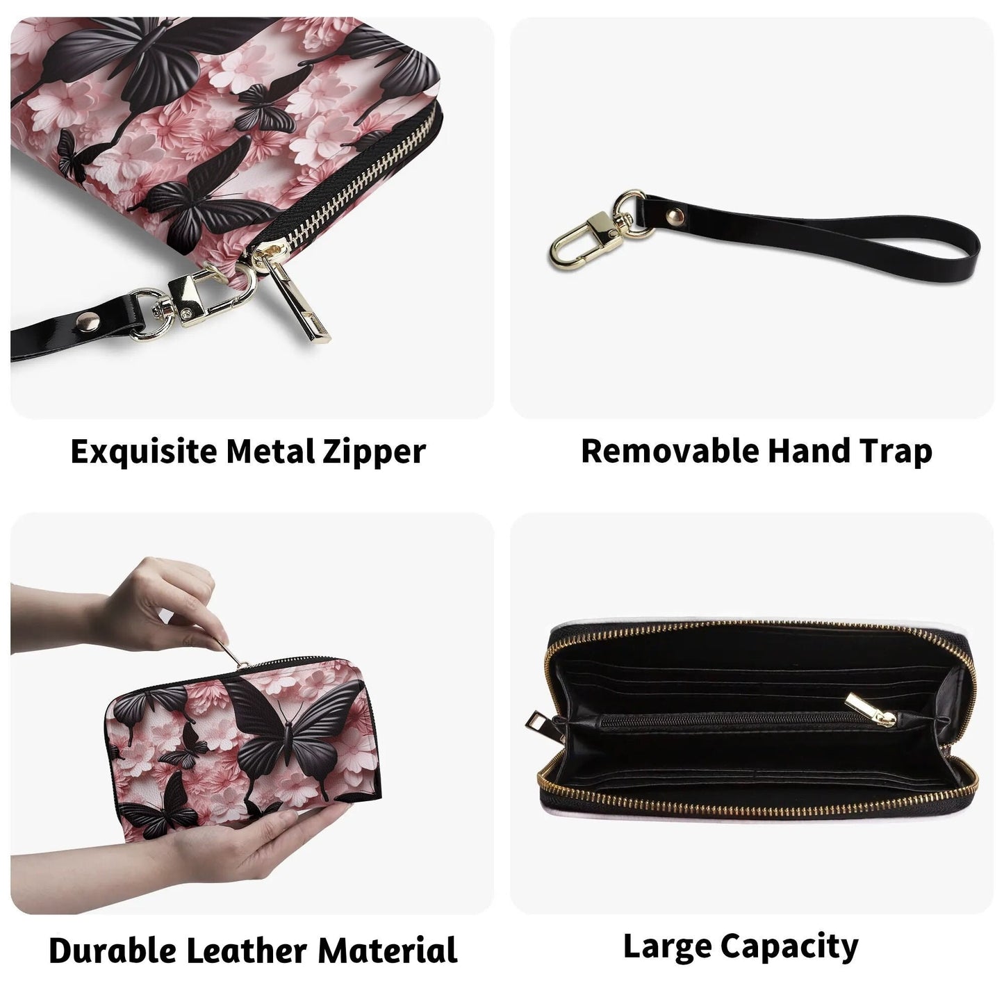 Black Butterfly Chic Tote Handbag. Pink Handbag, Waterproof PU Leather Tote, Top Handle Vegan Leather, Crossbody, Shoulder bag.